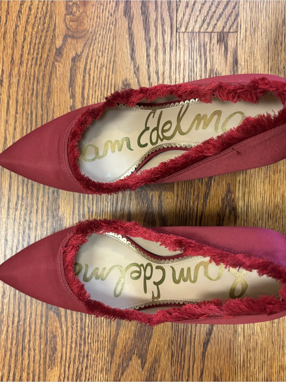 Sam Edelman Red Pointed-Toe Fringe Flats
